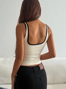 DAZY Solid Color Fitted Casual Vacation Summer Tank Top For Women - Beige - View 2