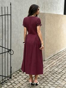 Lucivie Women Long Dresses - Burgundy - View 2