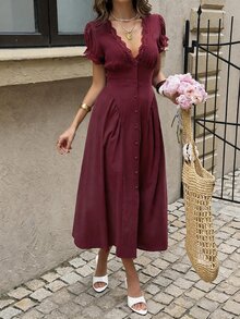 Lucivie Women Long Dresses - Burgundy - View 5