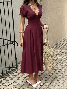 Lucivie Women Long Dresses - Burgundy - View 6