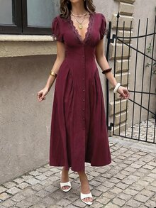 Lucivie Women Long Dresses - Burgundy - View 7