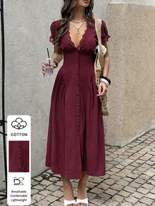 Lucivie Women Long Dresses - Burgundy - View 1