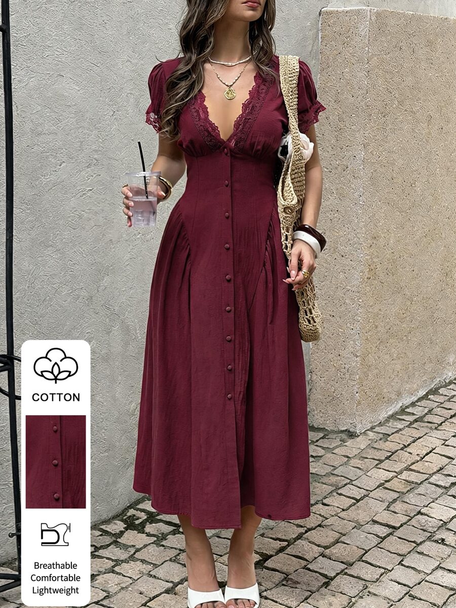 Lucivie Women Long Dresses - Burgundy - View 1