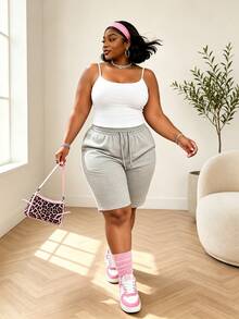 CurvyTilda 大码女装三件套紧身休闲吊带背心基础款，适合夏季、情人节、派对、海滩、夏季假期、休闲场合 - 黑與白 - 查看 4