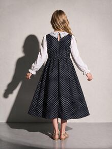 SHEIN 8-12歲女童波點迷你秋季套裝秋季洋裝女童服飾 - 黑與白 - 查看 2