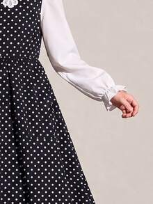 SHEIN 8-12歲女童波點迷你秋季套裝秋季洋裝女童服飾 - 黑與白 - 查看 6