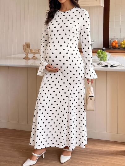 Lyckli Gaun Hamil Elegan Motif Polkadot untuk Musim Gugur