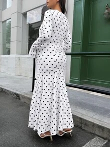 Lyckli Elegant Polka Dot Print Maternity Dress For Autumn - White - View 9