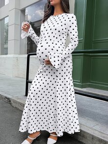 Lyckli Elegant Polka Dot Print Maternity Dress For Autumn - White - View 7