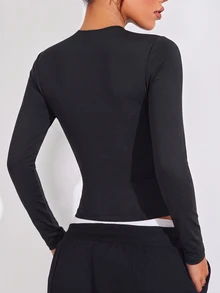 Gameset SHEIN Sport Women's Solid Color High Elastic Comfortable Criss-Cross Neckline Slim Fit Sports Top - Black - View 2