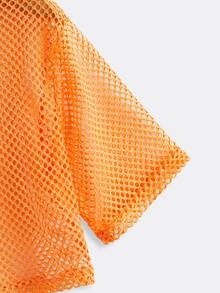 SHEIN ICON Summer Solid Y2k Crop Mesh Top Without Bra - Orange - View 4