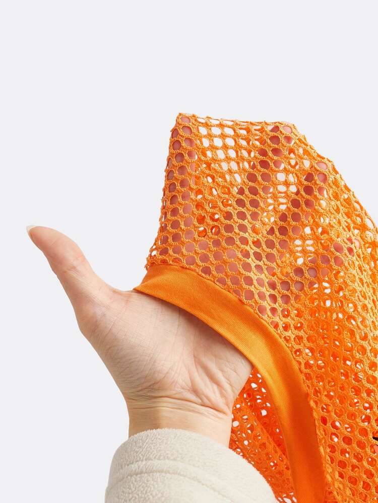 SHEIN ICON Summer Solid Y2k Crop Mesh Top Without Bra - Orange - View 6