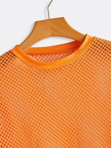 SHEIN ICON Summer Solid Y2k Crop Mesh Top Without Bra - Orange - View 5