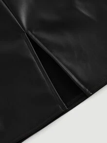 SHEIN ICON Women Solid Split Hem PU Leather Mini Skirt - Black - View 4