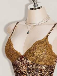 SHEIN ICON Spaghetti Strap Leopard Print Lace Trim Camisole,Summer Top - Brown - View 5