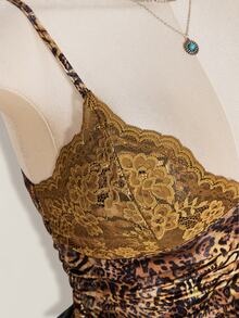 SHEIN ICON Spaghetti Strap Leopard Print Lace Trim Camisole,Summer Top - Brown - View 8