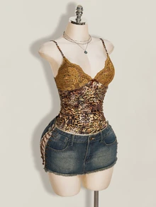 SHEIN ICON Spaghetti Strap Leopard Print Lace Trim Camisole,Summer Top - Brown - View 6