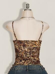 SHEIN ICON Spaghetti Strap Leopard Print Lace Trim Camisole,Summer Top - Brown - View 2