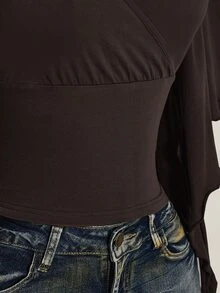 SHEIN ICON 女款夏季休閒素色收腰T恤 - 咖啡棕 - 查看 8