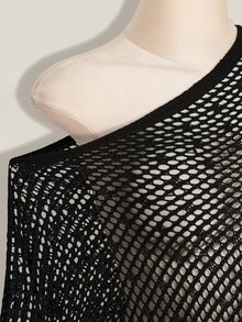 SHEIN ICON 女款純色不對稱肩鏤空休閒百搭日常穿著針織上衣 - 黑色 - 查看 6