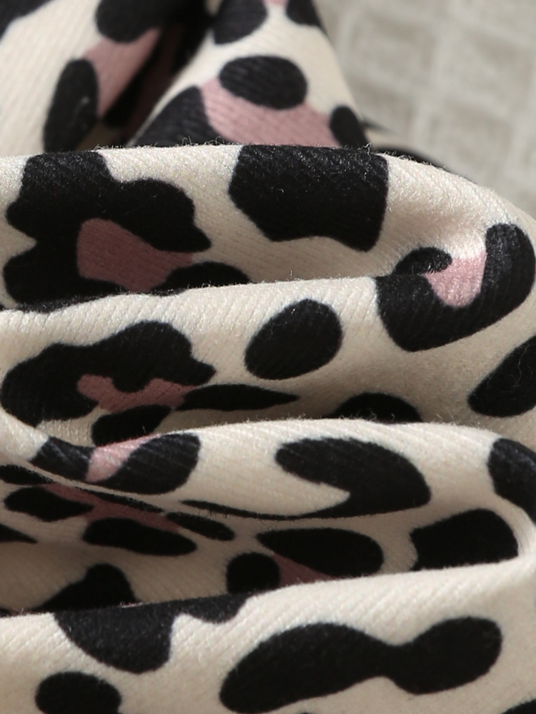 Cozy Pixies Kids Young Girl Cartoon Print Pattern Cream White Long Sleeve Pullover Sweatshirt Elastic Waist Leopard Print Long Autumn Winter Pants 2 Pieces - Multicolor - View 9