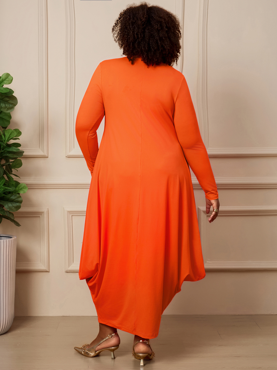 Plus Size Women's Autumn Casual Soft Form Normal Solid Color Long Shirt Dress With Pockets Halloween Hiking Brunch Formal Orange Fall