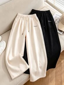 SHEIN 青少年女孩休閒都市戶外針織直筒運動長褲，春秋款 - 彩色 - 查看 5
