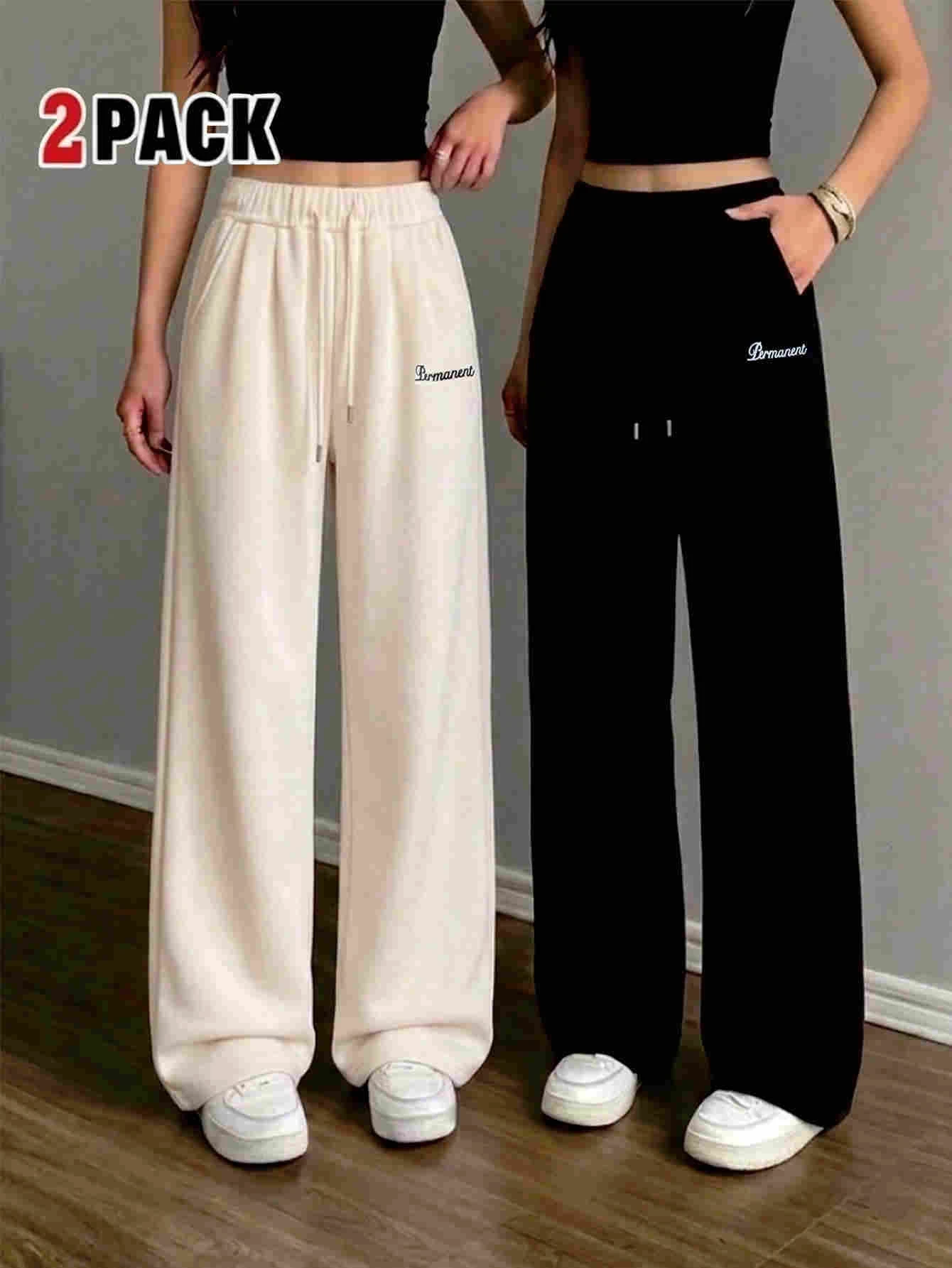 SHEIN بنطال رياضي محبوك بساق مستقيمة كاجوال حضري خارجي للفتيات المراهقات، ربيع وخريف