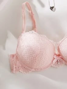 DesireSculpt 1pc Women's Thick Cup Lace Push-Up Underwire Bra - Baby Pink - View 4