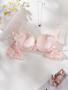 DesireSculpt 1pc Women's Thick Cup Lace Push-Up Underwire Bra - Baby Pink - View 2