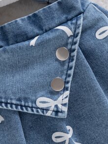 SHEIN 3件組女嬰牛仔套裝 長袖牛仔外套搭配裙子 & 白色細肩帶上衣 - 藍色 - 查看 6