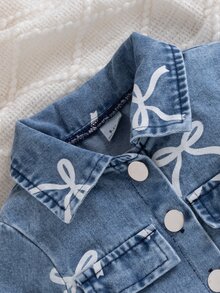 SHEIN 3件組女嬰牛仔套裝 長袖牛仔外套搭配裙子 & 白色細肩帶上衣 - 藍色 - 查看 7