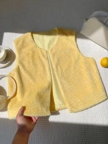 Comfortcana Women's Solid Color Open Front Casual Plush Vest - Yellow - View 6