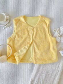 Comfortcana Women's Solid Color Open Front Casual Plush Vest - Yellow - View 5