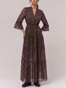 Freevana Women's Vintage Boho Romantic Bohemian Ditsy Floral Dress Vacation Pink Floral Floral Autumn - Multicolor - View 3