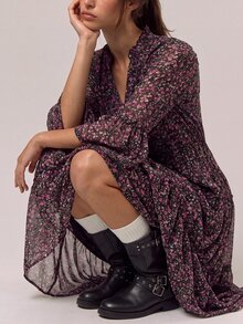 Freevana Women's Vintage Boho Romantic Bohemian Ditsy Floral Dress Vacation Pink Floral Floral Autumn - Multicolor - View 4