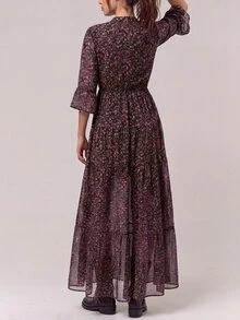 Freevana Women's Vintage Boho Romantic Bohemian Ditsy Floral Dress Vacation Pink Floral Floral Autumn - Multicolor - View 2