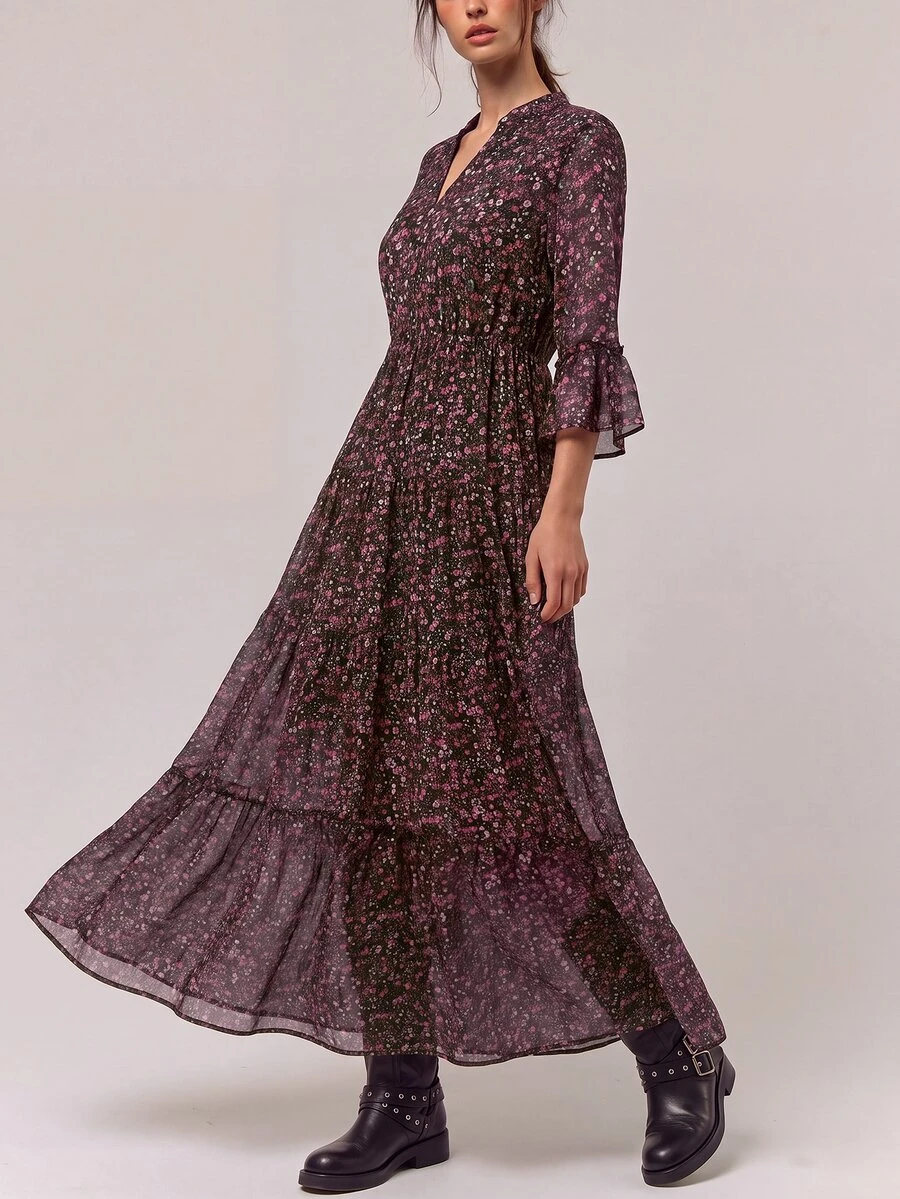 Freevana Women's Vintage Boho Romantic Bohemian Ditsy Floral Dress Vacation Pink Floral Floral Autumn - Multicolor - View 1