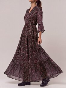 Freevana Women's Vintage Boho Romantic Bohemian Ditsy Floral Dress Vacation Pink Floral Floral Autumn - Multicolor - View 6