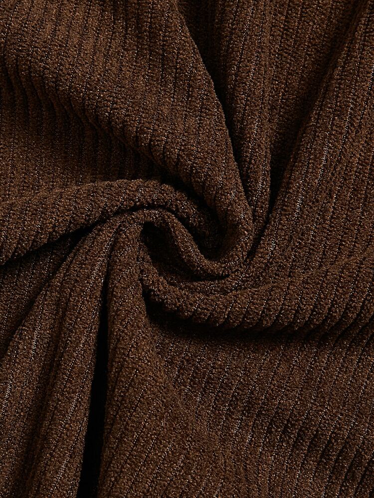 Elenzga Brown Corduroy Waistband With Decorative Buttons On Both Sides, Slimming Long Wide Leg Casual Elegant Versatile Women's Pants - Brown - View 5
