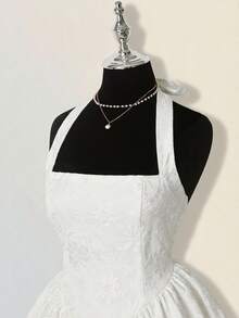 SHEIN ICON 女款緹花露背洋裝，性感浪漫優雅宮廷風，白色夏季早午餐度假洋裝 - 白色 - 查看 4