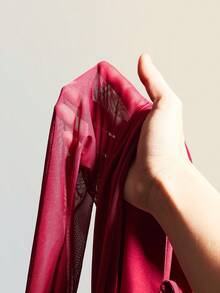 SHEIN ICON Sexy Oversized Plunging Neckline Mesh Patchwork Backless Mini Dress - Burgundy - View 10