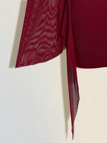 SHEIN ICON Sexy Oversized Plunging Neckline Mesh Patchwork Backless Mini Dress - Burgundy - View 6