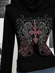 SHEIN ICON 女式休闲复古修身毛领连帽常规夹克 - 黑色 - 查看 6