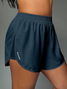 Rhythm Era Plus Size Summer Casual Mesh Patchwork Sports Shorts - Navy Blue - View 7