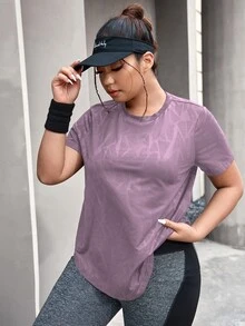 Rhythm Era Plus Size Solid Color Short Sleeve Curved Hem Sports T-Shirt - Purple - View 5