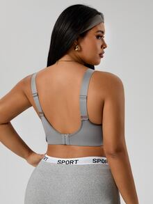 Rhythm Era Sujetador deportivo de talla grande con copa incorporada, alto soporte, tirantes ajustables, gris jaspeado - Gris - Ver 5