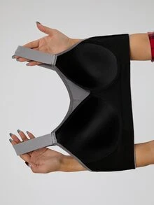 Rhythm Era Sujetador deportivo de talla grande con copa incorporada, alto soporte, tirantes ajustables, gris jaspeado - Gris - Ver 7