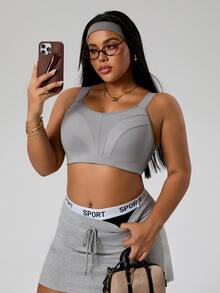 Rhythm Era Sujetador deportivo de talla grande con copa incorporada, alto soporte, tirantes ajustables, gris jaspeado - Gris - Ver 4