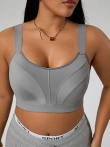 Rhythm Era Sujetador deportivo de talla grande con copa incorporada, alto soporte, tirantes ajustables, gris jaspeado - Gris - Ver 2